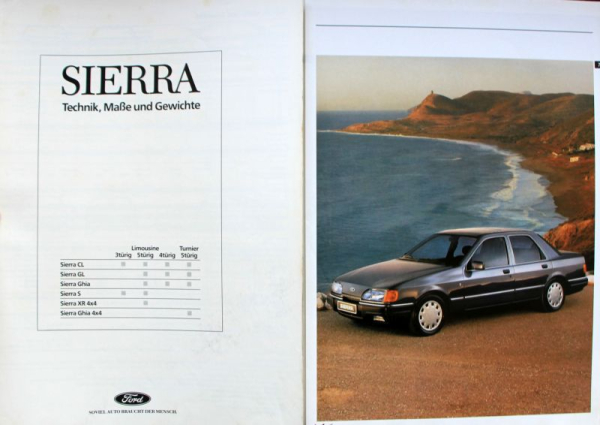 Ford Sierra Modellprogramm 1986 Automobilprospekt (11785)