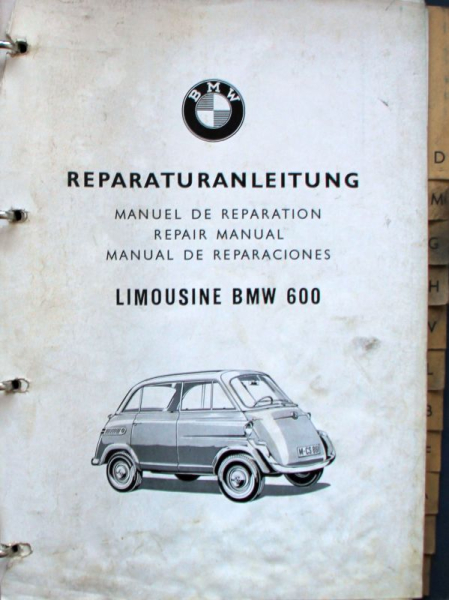 BMW 600 Sedan 1958 Repair Manual in original folder (11723)