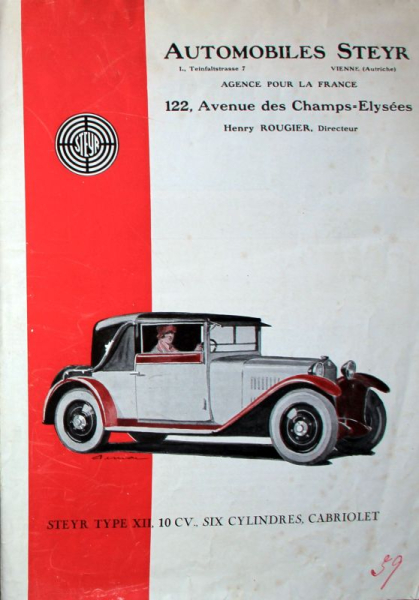 Steyr XII Cabriolet Six Cylinder Modellprogramm 1928 Automobilprospekt (11813)