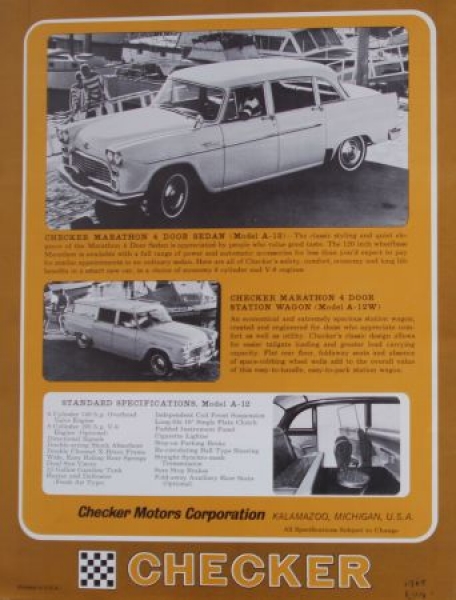 Checker Modellprogramm 1965 Automobilprospekt (5954)