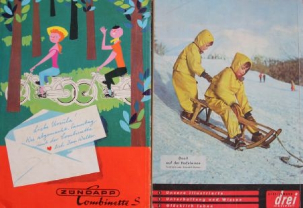 "Bertelsmann drei in einem Heft" Society-Magazine 1956 Fangio Story two Issues (5881)