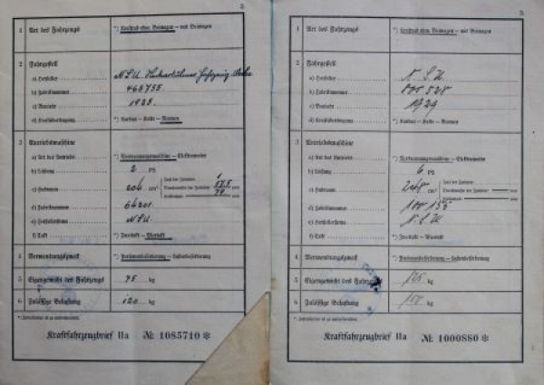 NSU Motorbike 2 and 6 PS two original Registration Documents 1925 with  envelope (6541)