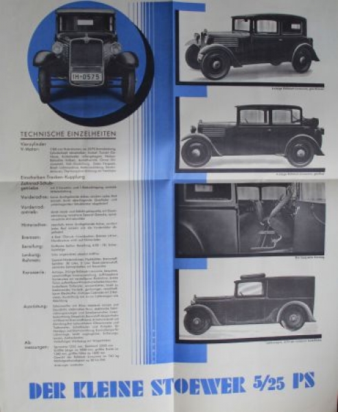 Stoewer 5/25 PS "Der kleine Stoewer" Modelprogram 1931 (S0002)
