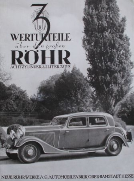 Röhr 8 Achtzylinder 3,3 Liter "Werturteile über den großen Röhr" Modellprogramm 1933 (S0026)