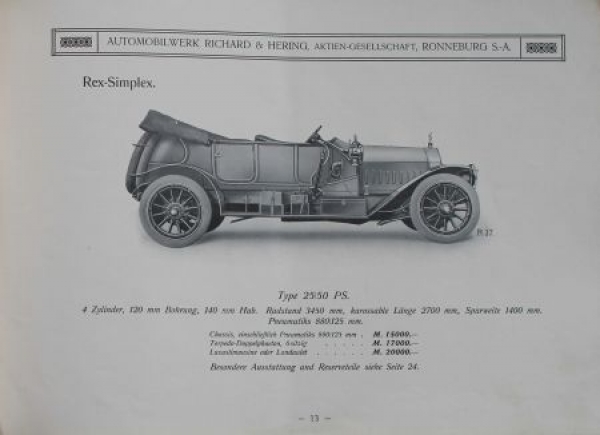 Rex-Simplex Automobile Modellprogramm 1912 (S0031)