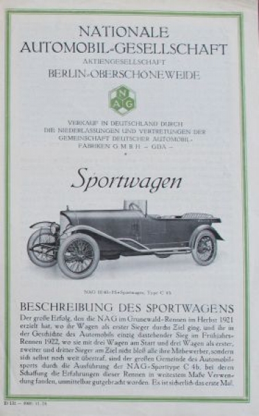 NAG Sportwagen Typ C4b 1924 Modellprogramm (S0052)