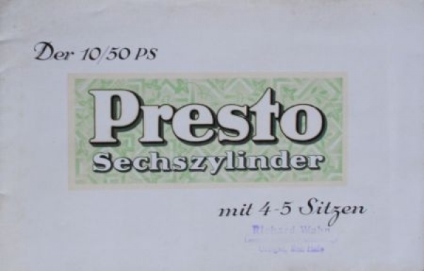 Presto 10/50 PS Sixcylindre Modelprogram 1927 (S0075)
