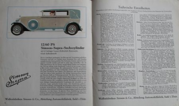 Simson Supra 12/60 PS Modelprogram 1928 (S0086)