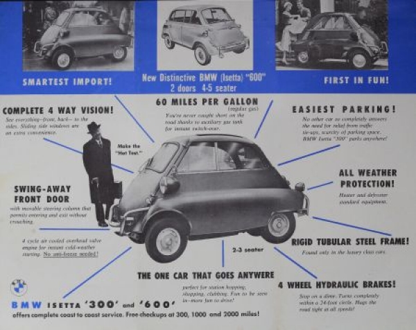 BMW Isetta 300 - 600 Modelprogram 1958 "the most exciting car" Carbrochure (0218)