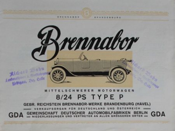 Brennabor 8/24 PS Type P Modelprogram 1920 (S0176)