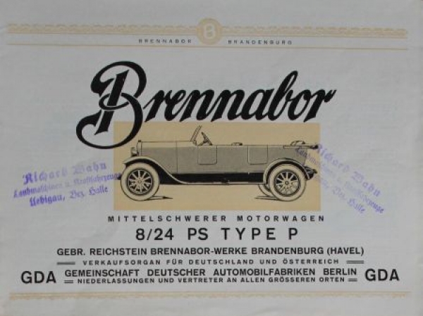 Brennabor 8/24 PS Type P Modellprogramm 1920 (S0176)