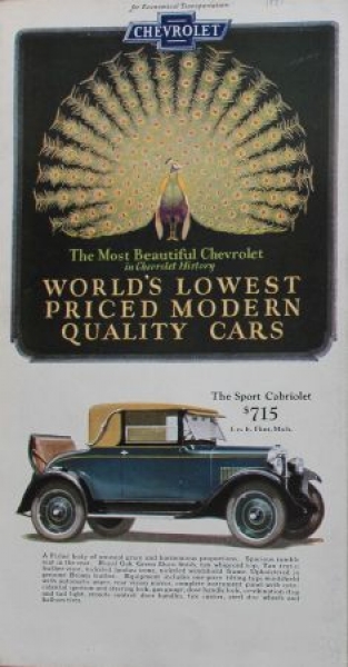 Chevrolet Modelprogram 1927 "World's lowest priced modern quality car" Carbrochure (3929)