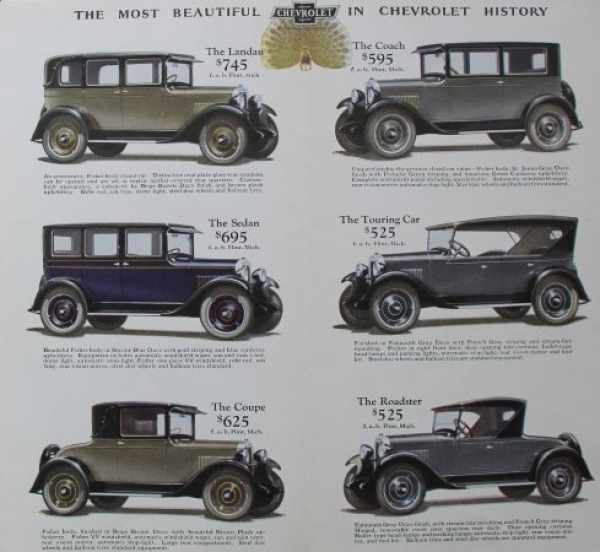 Chevrolet Modelprogram 1927 "World's lowest priced modern quality car" Carbrochure (3929)