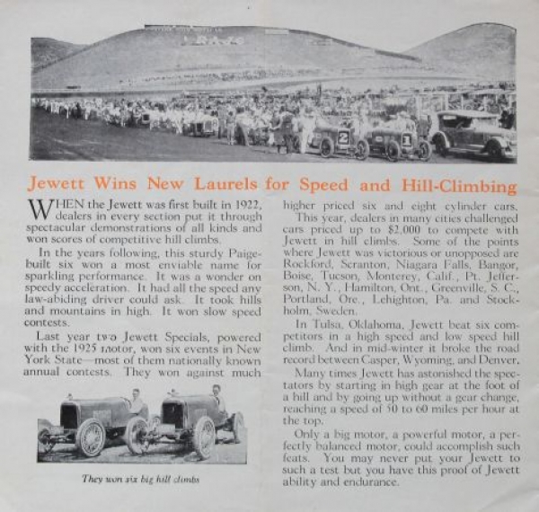 Jewett Modelprogram 1925 "Serves you better" Carbrochure (3910)