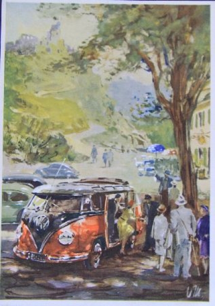 Volkswagen T1 Transporter Sambabus 1958 Factory-Postcard Victor Mundorff (0234)