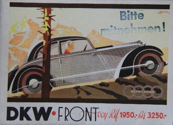 DKW Front Modellprogramm 1935 "Wenn das Ihr Geldbeutel erfährt" Automobilprospekt (0303)