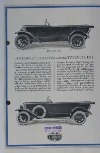 Stoewer Automobile Modellprogramm 1925 Automobilprospekt (0116)