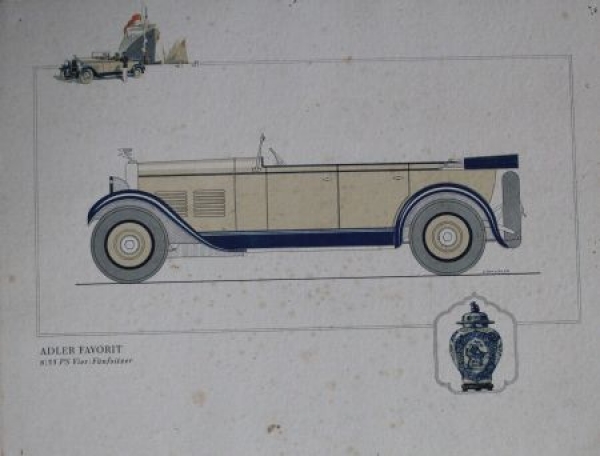 Adler Standard Favorit Modelprogram 1928  Koehler drawings Automobile-Map (0122)