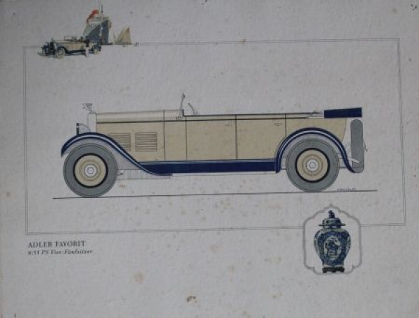 Adler Standard Favorit Modellprogramm 1928 Köhler Motive Automobilmappe (0122)