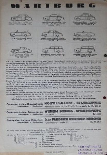Wartburg Sedan de Luxe Modelprogram 1959 Carbrochure (0364)