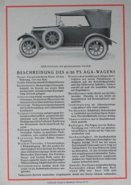 AGA Automobiles Modelprogram 1925 Carbrochure (0370)