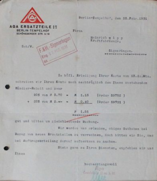 AGA Automobiles 1931 Correspondence (0455)