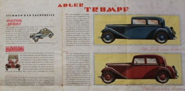 Adler Trumpf Modelprogram 1933 Reuters Motive Carbrochure (3487)