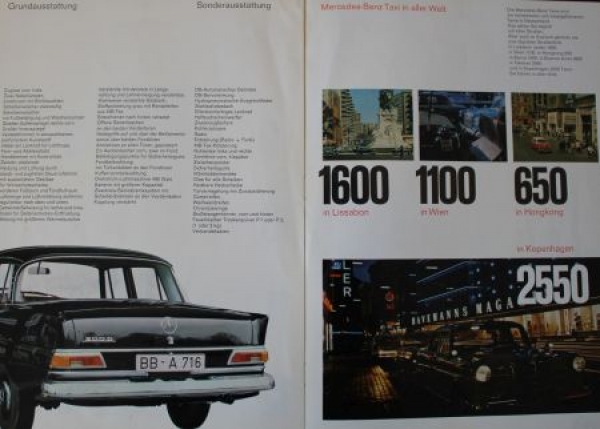 Mercedes-Benz Taxi 200 D Modelprogram 1966 "Sicher, wirtschaftlich, zuverlaessig" Carbrochure (0612)
