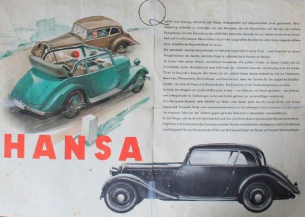 Borgward Hansa 1100 - 1700 Modelprogram 1936 Carbrochure (0633)