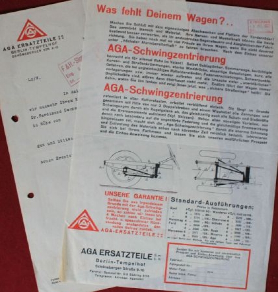 AGA Automobiles Modelprogram 1931 "Was fehlt Deinem Wagen?" Carbrochure (0637))