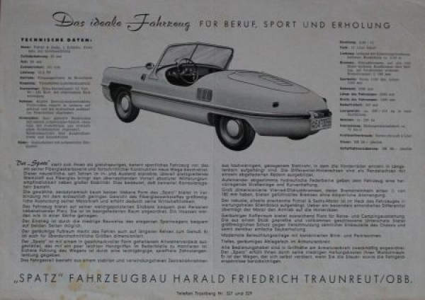 Spatz Fahrzeugbau Traunreut Modelprogram 1956 "Mit Sorgfalt erdacht" Carbrochure (0652)