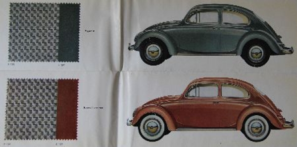 Volkswagen Käfer 1200 Modellprogramm 1958 Farbenkarten Automobilprospekt (1101)