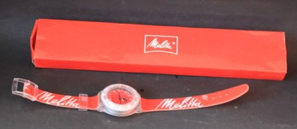 Melitta Kaffee Armbanduhr 1990 Quarz in Originalbox (1437)