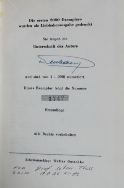 Neubauer "Heute lacht man darüber" Vehicle-History 1951 signed and numbered edition (0978)
