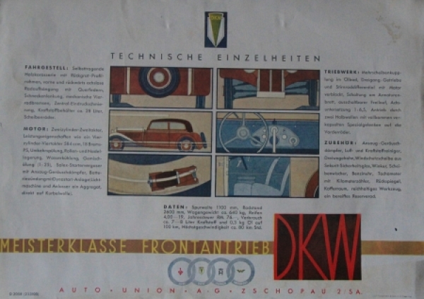 DKW Front Modelprogram 1933 Reuters-Drawing Carbrochure (0754)