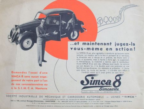 Simca 1100  Modelprogram 1938 "Plus de moins de 9" Carbrochure (4259)