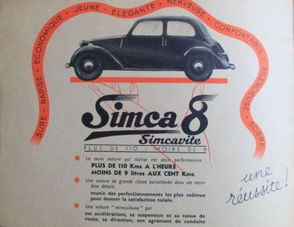 Simca 1100  Modelprogram 1938 "Plus de moins de 9" Carbrochure (4259)