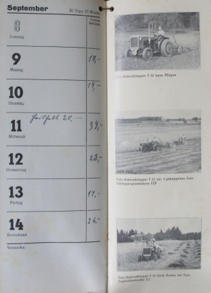 Fahr Maschinenfabrik 1940 Traktor Jahreskalender (2065)