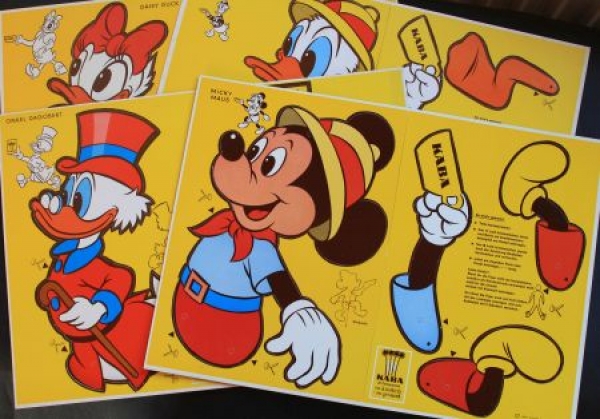 Disney Kaba Jumping-Jack-Advertisingfigures 1965 Mickey Mouse, Donald, McDuck carton (5415)