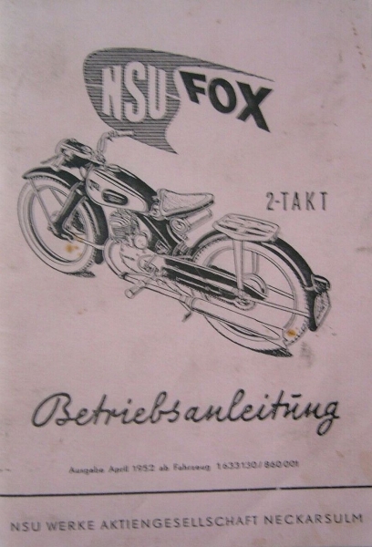 NSU Fox 2-Takt Motorbike 1952 Ownermanual (5313)