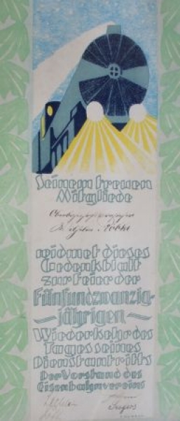 Eisenbahn Jubiläumsurkunde 1937 gerahmt (5284)