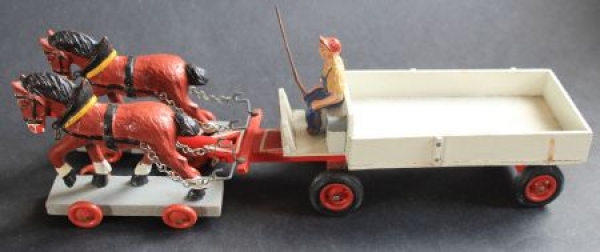 Schleich Horse-Farmwagon Two-Horses with wagoner 1960 Linoleum (5303)