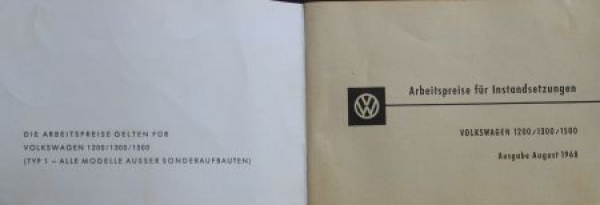 Volkswagen Beetle 1968 "Arbeitspreise fuer Instandsetzung" Carbrochure (5450)