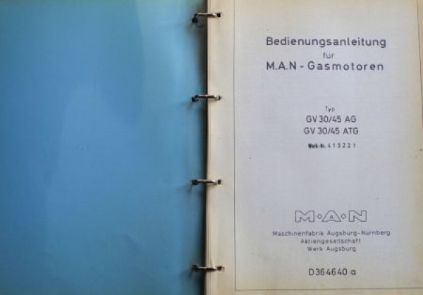 MAN Maschinenfabrik GV 30/45 AT Gasengines 1972 Ownermanual in original file (5456)
