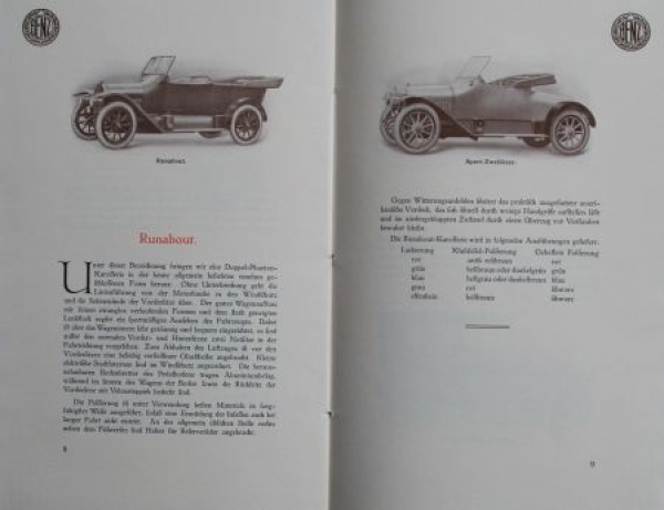 Benz  8/20 PS Modelprogram 1912 Carbrochure (5097)