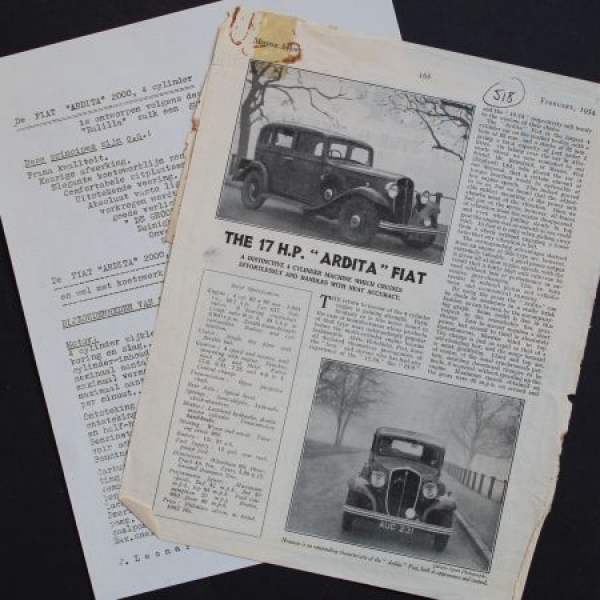 Fiat 17 HP 4 Cylindre Ardita Modelprogram 1934 Teststory (6017)