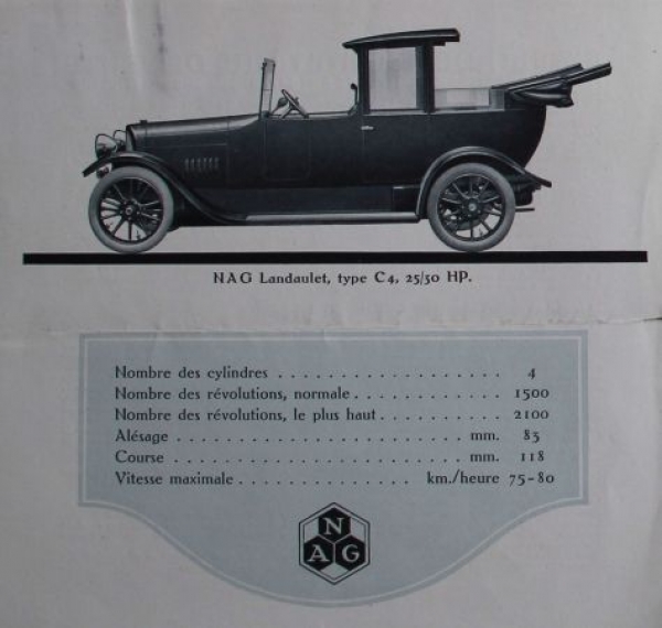 NAG 25/30 HP Modellprogramm 1922 Automobilprospekt (6089)