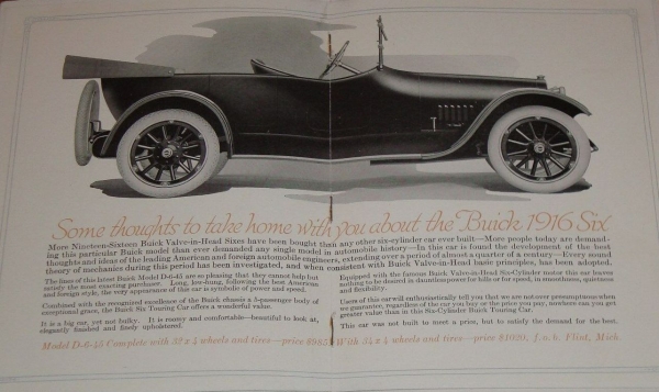 Buick Sixes Touring Roadster Modelprogram 1916 Carbrochure (6077)