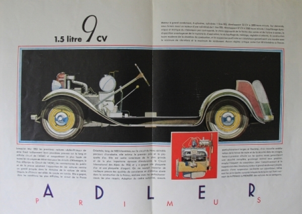 Adler Primus 1.5 litres Modelprogram 1933 Reuters-Drawings Carbrochure (2934)