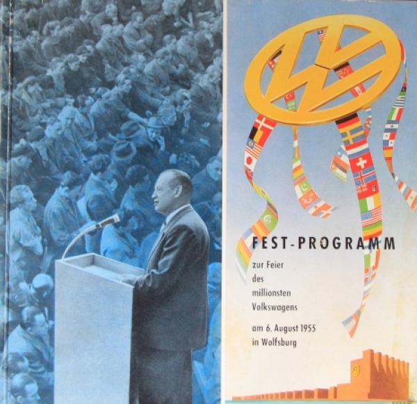 Volkswagen Modelprogram 1955 "Festprogramm Feier des millionsten Volkswagens" Carbrochure (3186)